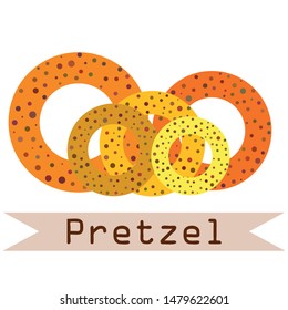 Bagels with poppy and sesame seeds flat design. Vector illustration of bakery products. Eating fresh and tasty bread.