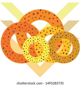 Bagels with poppy and sesame seeds flat design. Vector illustration of bakery products. Eating fresh and tasty bread.