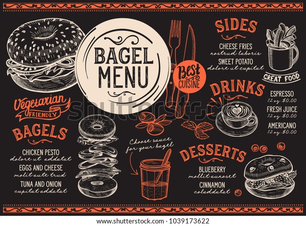 Bagels Restaurant Menu Vector Sandwich Food Stock Vector (Royalty Free ...