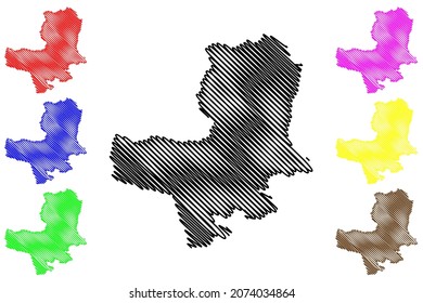 Bageshwar district (Uttarakhand or Uttaranchal State, Republic of India) map vector illustration, scribble sketch Bageshwar map