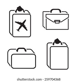 Baggage 4 icon set. Hand luggage for traveling. Linear icons. Black symbols on white. Vector isolated