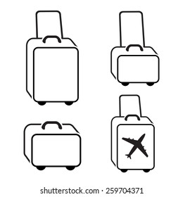 Baggage 4 icon set. Hand luggage for traveling. Linear icons. Black symbols on white. Vector isolated