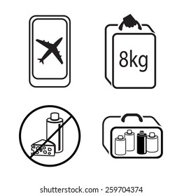 Baggage 4 icon set. Hand luggage for traveling. Linear icons. Black symbols on white. Vector isolated