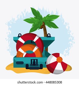 Baggage and beach implements icon. Time to travel design. Vector graph