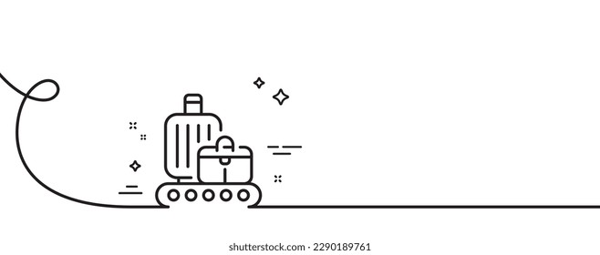 Baggage belt line icon. Continuous one line with curl. Travel bag claim sign. Handbag luggage symbol. Baggage belt single outline ribbon. Loop curve pattern. Vector