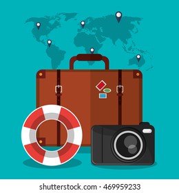 baggage camera float time travel vacations trip icon. Colorful design. Vector illustration