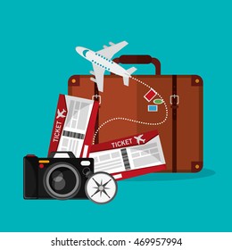 baggage camera tickets time travel vacations trip icon. Colorful design. Vector illustration