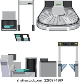 Baggage Carousel and Airport Elements Vector Collection illustration