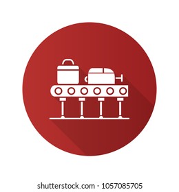 Baggage carousel flat design long shadow glyph icon. Baggage reclaim. Luggage conveyor belt. Vector silhouette illustration