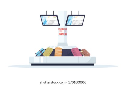 Baggage carousel semi flat RGB color vector illustration. Covid warning. Reclaimed and lost suitcases in airport terminal. Luggage conveyor belt isolated cartoon object on white background