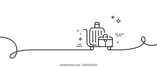 Gepäckwagen-Linie Symbol. Kontinuierlich eine Linie mit curl. Reisegepäck-Schild. Symbol für den Reisebeutel-Trolley. Gepäckwagen mit Einzelumrissband. Loop-Kurve Muster. Vektorgrafik