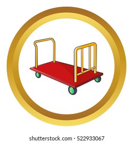 Baggage cart vector icon in golden circle, cartoon style isolated on white background