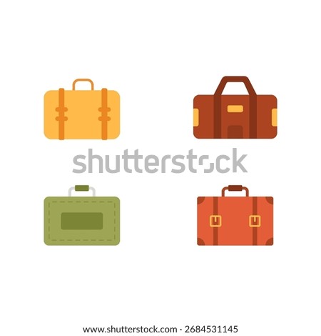 Baggage case set. Travel bag vector set. Luggage icon set. Baggage flat sign.