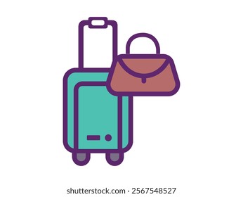 Baggage Claim. Conveyor Belt With Luggage In Airport Travel bags vector set Baggage Airport People Briefcase. Icon with reflection on white background. Air Travel Thin Line Icons  Editable Stroke