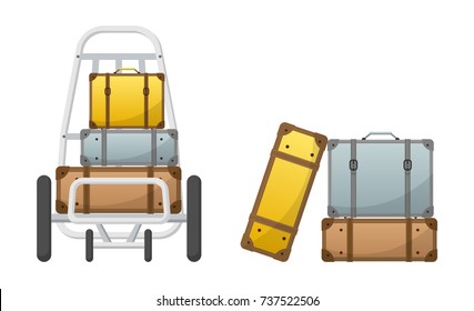 Baggage Claim Vector Luggage Cart width colorful lbaggages, luggages, briefcase, bags, luggage set, luggage cart, car