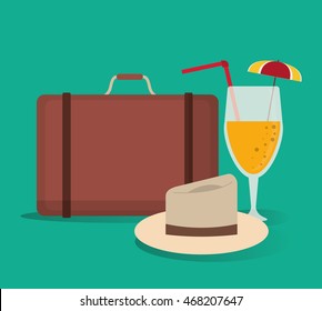 baggage cocktail hat vacation summer travel tourism icon, vector illustration