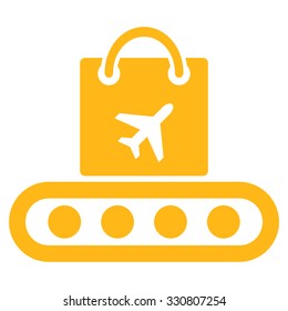 Baggage Conveyor vector icon. Style is flat yellow symbol, rounded angles, white background.