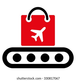 Baggage Conveyor vector icon. Style is flat bicolor intensive red and black symbol, rounded angles, white background.