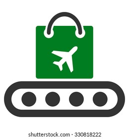 Baggage Conveyor vector icon. Style is flat bicolor green and gray symbol, rounded angles, white background.