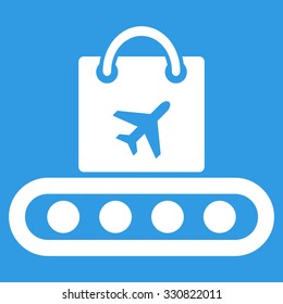Baggage Conveyor vector icon. Style is flat white symbol, rounded angles, blue background.