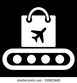 Baggage Conveyor vector icon. Style is flat white symbol, rounded angles, black background.