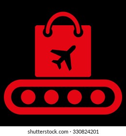 Baggage Conveyor vector icon. Style is flat red symbol, rounded angles, black background.