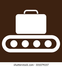 Baggage Conveyor vector icon. Style is flat white symbol, rounded angles, brown background.