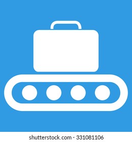 Baggage Conveyor vector icon. Style is flat white symbol, rounded angles, blue background.