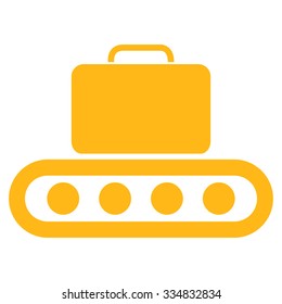 Baggage Conveyor vector icon. Style is flat yellow symbol, rounded angles, white background.