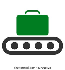 Baggage Conveyor vector icon. Style is flat bicolor green and gray symbol, rounded angles, white background.