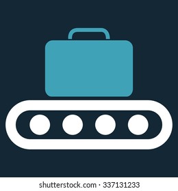 Baggage Conveyor vector icon. Style is flat bicolor blue and white symbol, rounded angles, dark blue background.