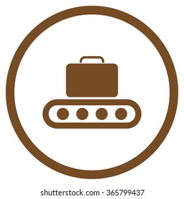 Baggage Conveyor vector icon. Style is flat circled symbol, brown color, rounded angles, white background.