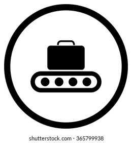 Baggage Conveyor vector icon. Style is flat circled symbol, black color, rounded angles, white background.