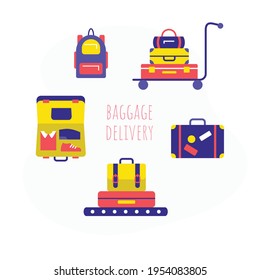 Baggage delivery with travel suitcase and bags set