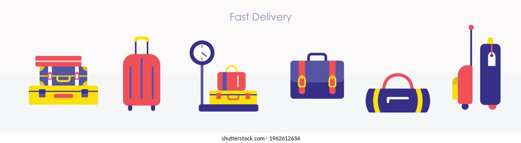 Baggage delivery with travel suitcase and bags set