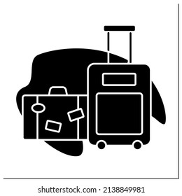 Baggage glyph icon. Cargo. Things, other material values. Packed for departure by transport. Important things. Migration concept.Filled flat sign. Isolated silhouette vector illustration