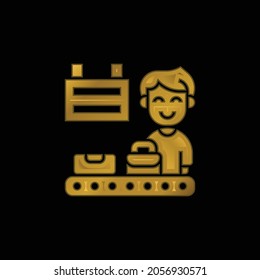 Baggage gold plated metalic icon or logo vector