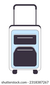 Baggage with handle flat line color isolated vector object. Luggage with wheels for travelling. Editable clip art image on white background. Simple outline cartoon spot illustration for web design