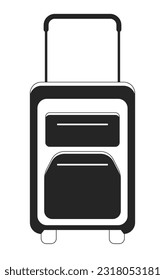 Baggage with handle flat monochrome isolated vector object. Luggage with wheels for travelling. Editable black and white line art drawing. Simple outline spot illustration for web graphic design