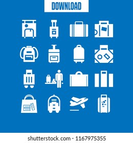 baggage icon. 16 baggage vector set. school bag, suitcase, baggages and bag of books icons for web and design about baggage theme