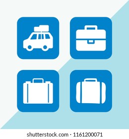 baggage icon. 4 baggage set with car with luggage, suitcase and briefcase vector icons for web and mobile app