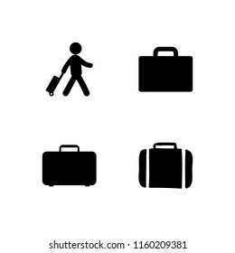 baggage icon. 4 baggage set with suitcase, traveler with a suitcase, briefcase and travel case vector icons for web and mobile app