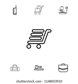 Baggage icon. collection of 7 baggage outline icons such as case, luggage scan, luggage cart, suitcase, luggage weight. editable baggage icons for web and mobile.