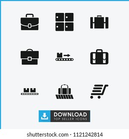 Baggage icon. collection of 9 baggage filled icons such as luggage storage, luggage scan, suitcase. editable baggage icons for web and mobile.