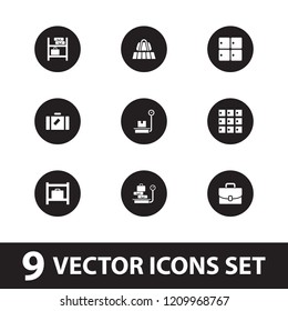 Baggage icon. collection of 9 baggage filled icons such as luggage, luggage belt. editable baggage icons for web and mobile.