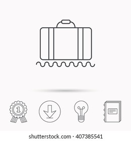 Baggage icon. Luggage sign. Download arrow, lamp, learn book and award medal icons.
