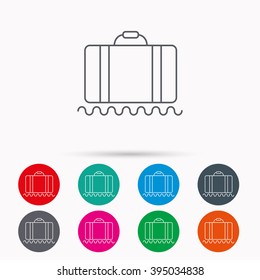 Baggage icon. Luggage sign. Linear icons in circles on white background.