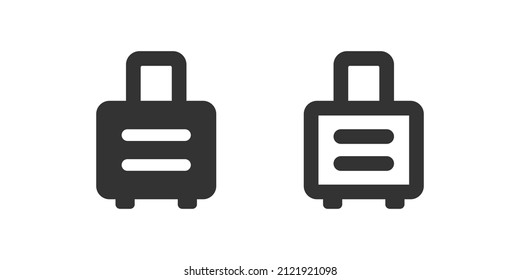 Baggage icon. Luggage symbol. Rolling suitcase sign. Travel bag case in vector flat style.