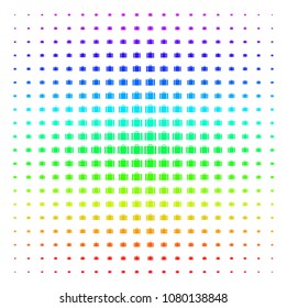 Baggage icon rainbow colored halftone pattern. Vector items organized into halftone grid with vertical spectrum gradient. Designed for backgrounds, covers and abstraction compositions.