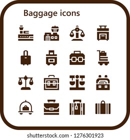  baggage icon set. 16 filled baggage icons. Simple modern icons about  - Control tower, Airport, Balance, Suitcase, Case, Baggage, Luggage